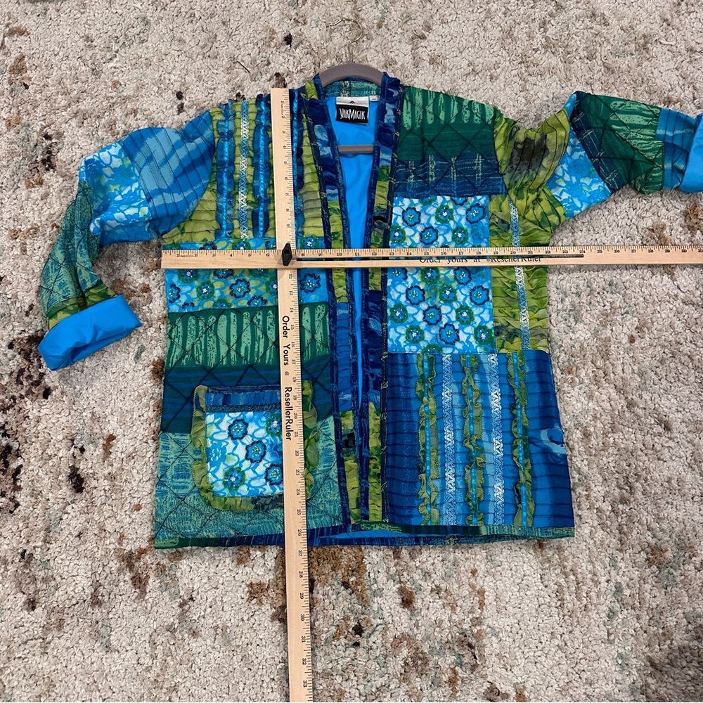 Patchwork Blue & Green Open-Front Jacket By Jane … - image 4